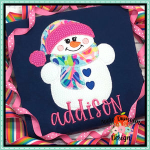 Snowman with Toboggan Girl Zigzag Applique Design