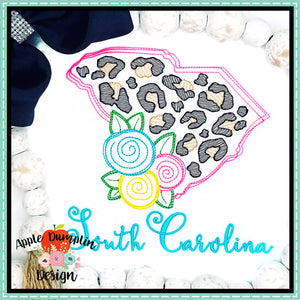 South Carolina Leopard with Flowers Sketch Embroidery Design