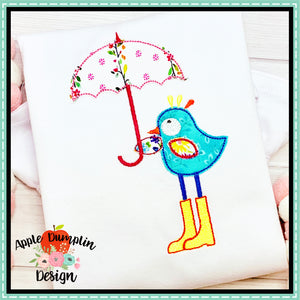 Spring Bird with Umbrella Bean Stitch Applique Design