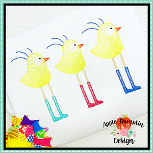 Spring Bird Trio Sketch Embroidery Design