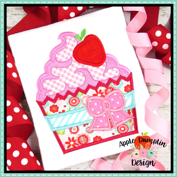Cupcake with Strawberry Applique Design