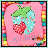 Strawberry Heart Bean Stitch Applique Design