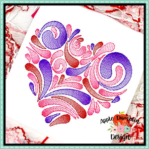 Swirl Heart Sketch Embroidery Design
