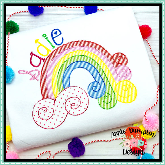 Swirl Rainbow Bean Stitch Applique Design