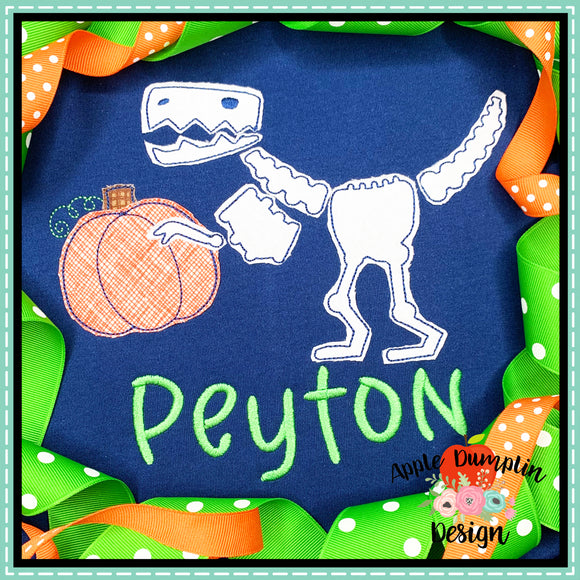 T-Rex Skeleton Pumpkin Bean Stitch Applique Design