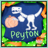 T-Rex Skeleton Pumpkin Bean Stitch Applique Design