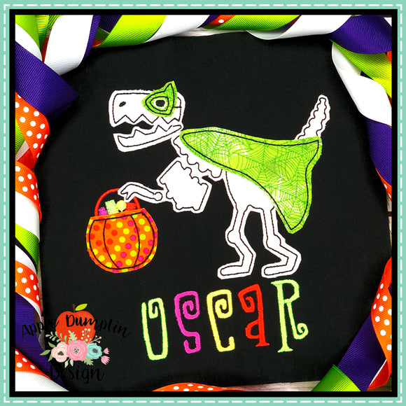 Halloween T-Rex Skeleton Bean Stitch Applique Design