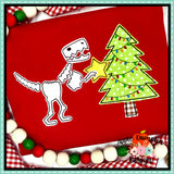 Christmas T-Rex Skeleton Bean Stitch Applique Design
