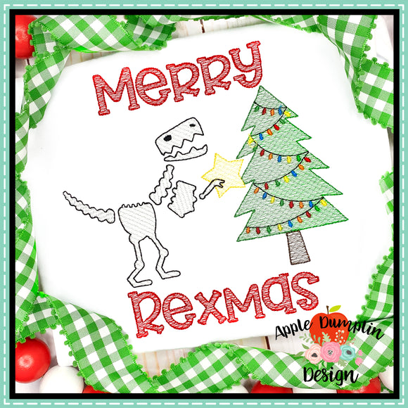 Christmas T-Rex Skeleton Sketch Embroidery Design