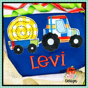 Tractor with Hay Bale Bean Stitch Applique Design