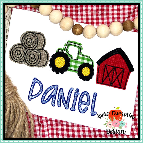 Farm Trio Sketch Bean Stitch Applique Design