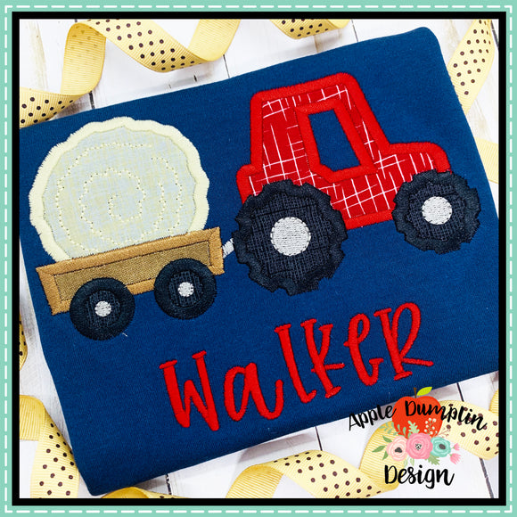 Tractor with Hay Bale Satin Applique Design