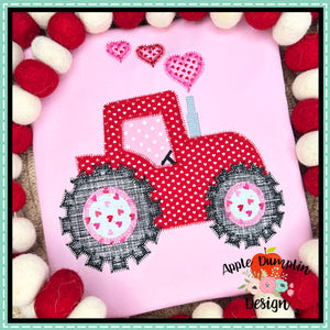 Valentine Tractor Zigzag Applique Design