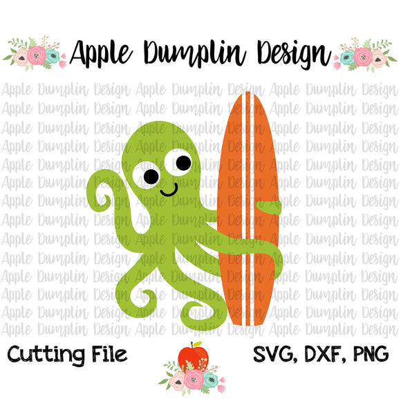 Octopus with Surfboard SVG