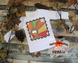 Boy Turkey with Scalloped Frame Watercolor Printable Design PNG