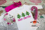 Pink Merry Christmas Tree Trio Watercolor Printable Design PNG