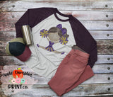 Brunette Cheerleader Purple and Gold Watercolor Printable Design PNG