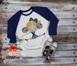 Blonde Cheerleader Blue and Silver Watercolor Printable Design PNG