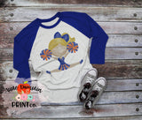 Blonde Cheerleader Blue and Orange Watercolor Printable Design PNG