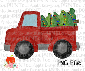 Truck with Christmas Tree Watercolor Printable Design PNG