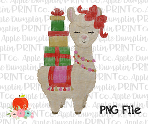 Christmas Llama Watercolor Printable Design PNG
