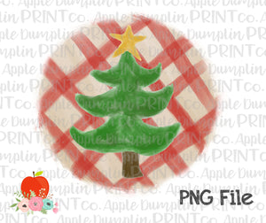 Christmas Tree with Star Plaid Watercolor Printable Design PNG