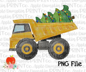 Dump Truck with Christmas Tree Watercolor Printable Design PNG