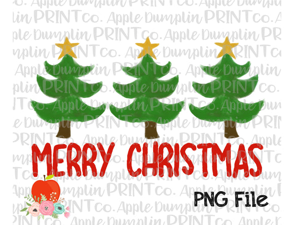 Red Merry Christmas Tree Trio Watercolor Printable Design PNG