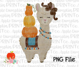 Fall Llama with Pumpkins Watercolor Printable Design PNG