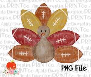 Turkey with Football Feathers Watercolor Printable Design PNG