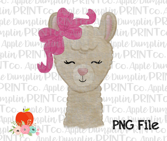 Llama with Bow Watercolor Printable Design PNG