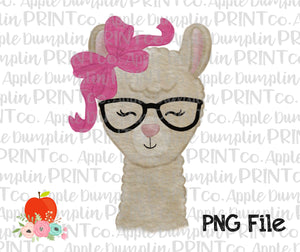 Llama with Glasses Watercolor Printable Design PNG