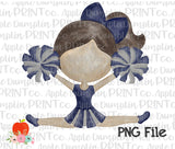 Brunette Cheerleader Blue and Silver Watercolor Printable Design PNG