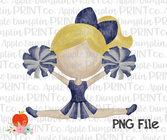 Blonde Cheerleader Blue and Silver Watercolor Printable Design PNG