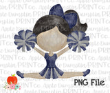 Black Hair Cheerleader Blue and Silver Watercolor Printable Design PNG