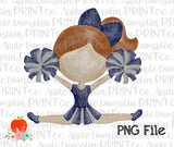 Auburn Hair Cheerleader Blue and Silver Watercolor Printable Design PNG