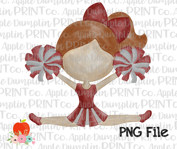 Auburn Hair Cheerleader Cardinal Red Watercolor Printable Design PNG