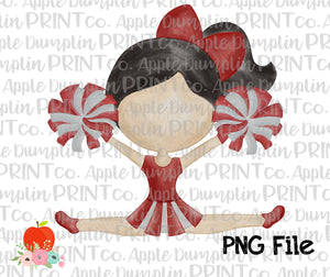 Black Hair Cheerleader Cardinal Red Watercolor Printable Design PNG