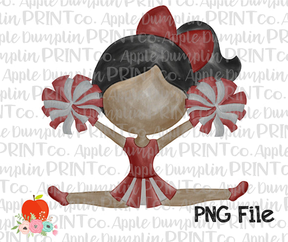 Dark Skin Cheerleader Cardinal Red Watercolor Printable Design PNG