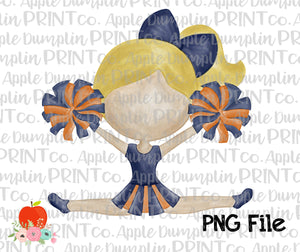 Blonde Cheerleader Navy and Orange Watercolor Printable Design PNG