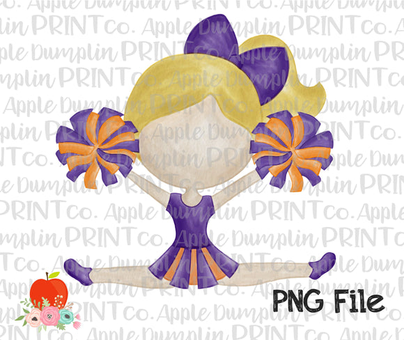 Blonde Cheerleader Purple and Orange Watercolor Printable Design PNG