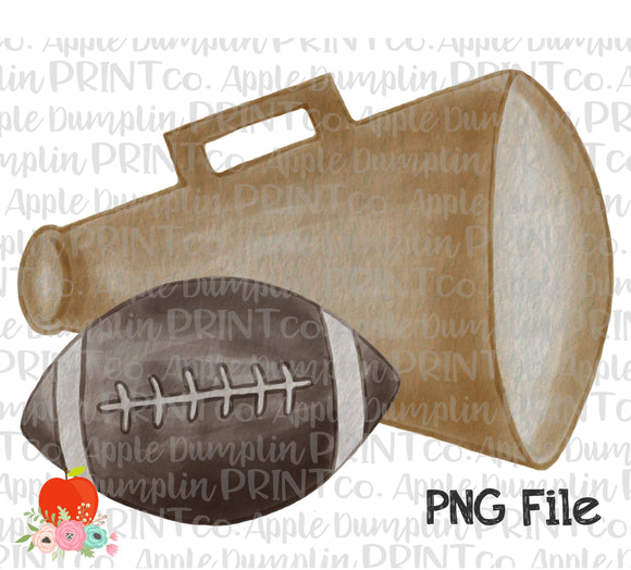 Football with Gold Megaphone Watercolor Printable Design PNG