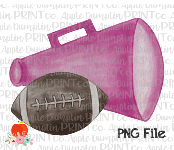 Football with Pink Megaphone Watercolor Printable Design PNG