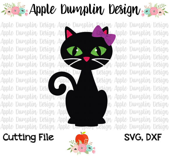 Black Cat with Bow SVG