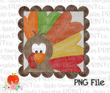 Boy Turkey with Scalloped Frame Watercolor Printable Design PNG