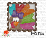 Girl Turkey with Scalloped Frame Watercolor Printable Design PNG