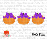 Pumpkin with Bow Trio Watercolor Printable Design PNG