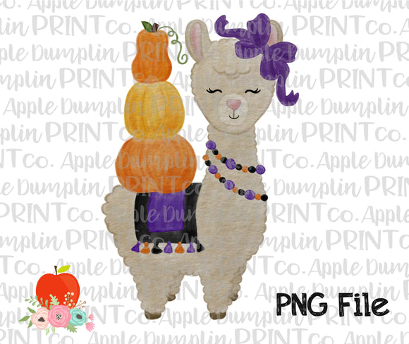 Halloween Llama Watercolor Printable Design PNG