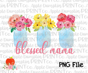 Blessed Mama Mason Jars Watercolor Printable Design PNG