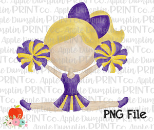 Blonde Cheerleader Purple and Gold Watercolor Printable Design PNG